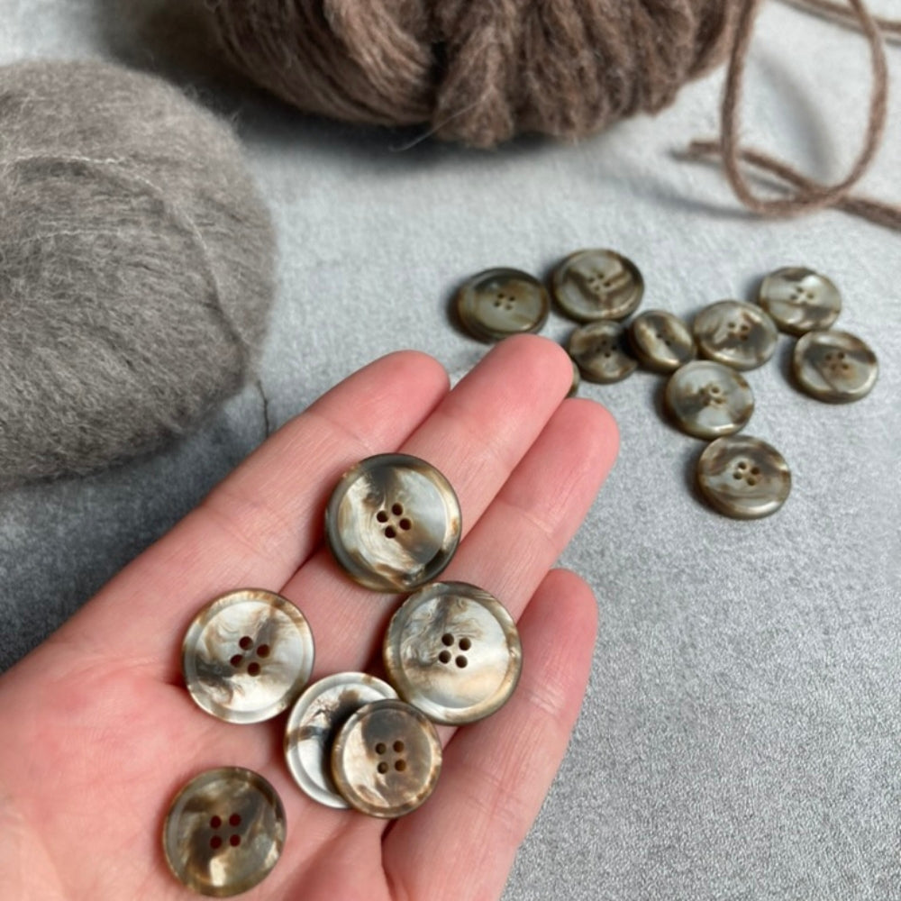 Button - Imitation Marble - Grey/Brown - 15 mm