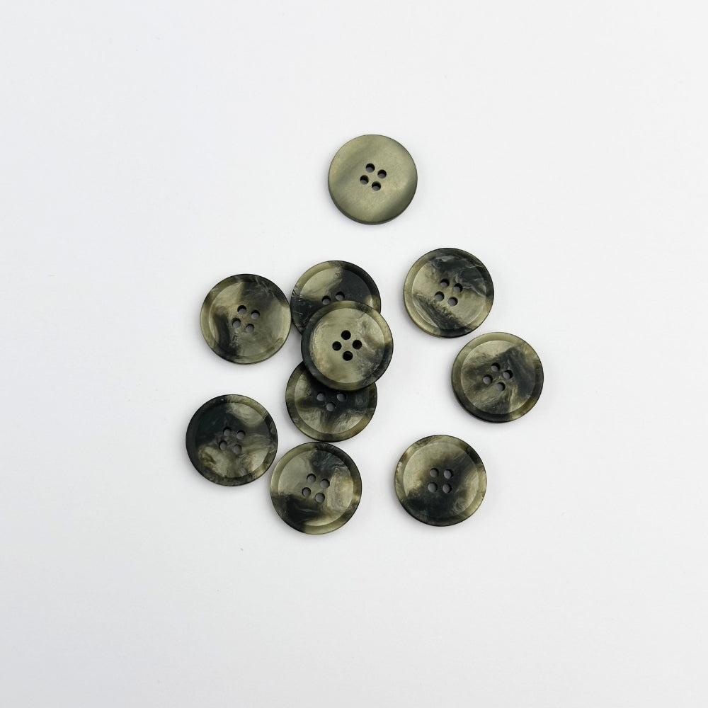 Button - Imitation Marble - Black/Brass - 15 mm