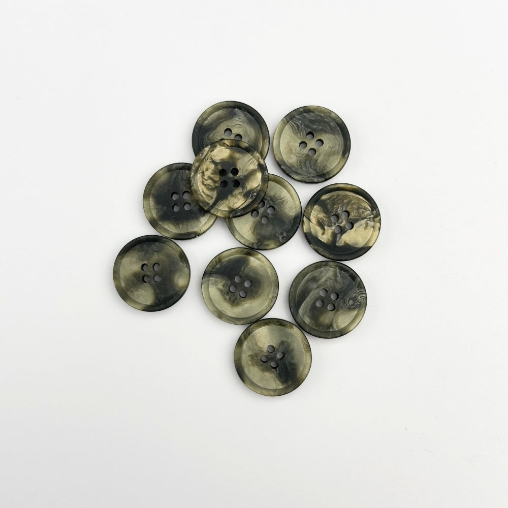 Button - Imitation Marble - Black/Brass - 18 mm