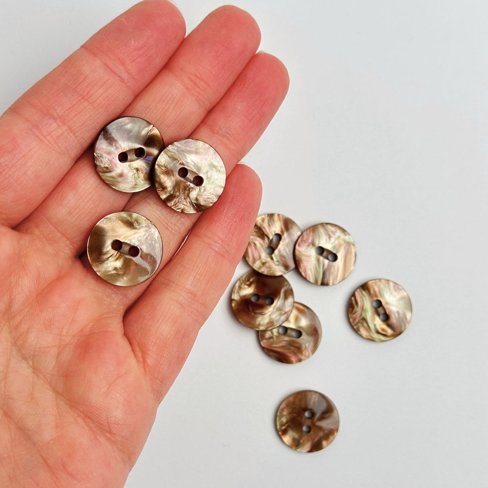 Button - Mother of Pearl Look - Golden - 18 mm
