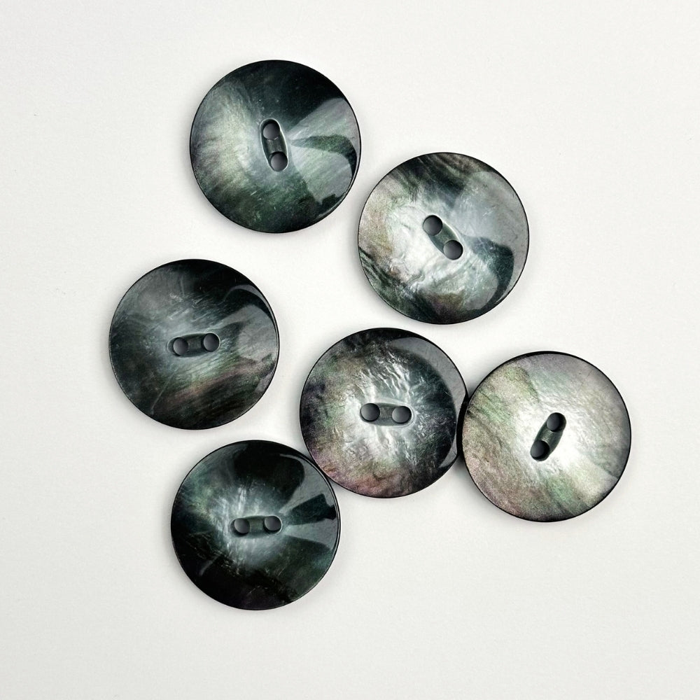 Button - Mother of Pearl Look - Grey/Black - 28 mm