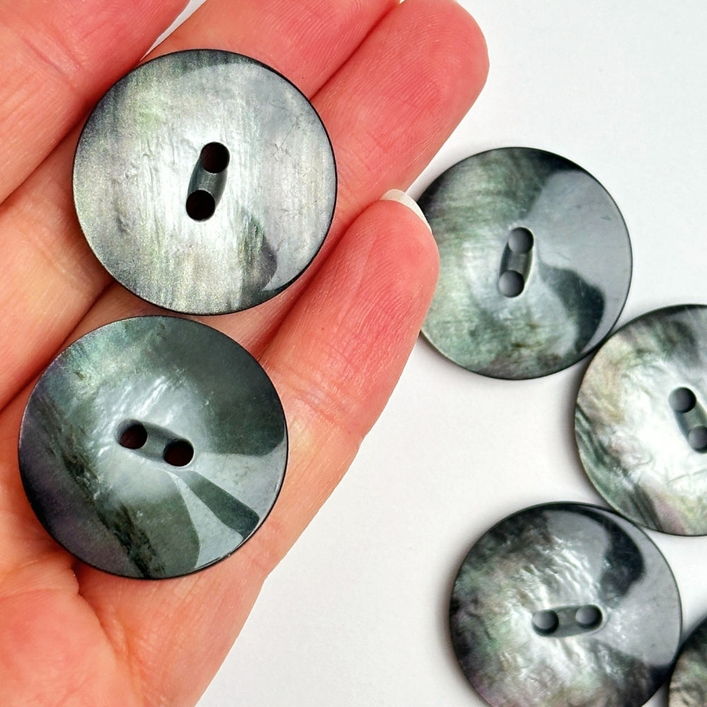 Button - Mother of Pearl Look - Grey/Black - 28 mm