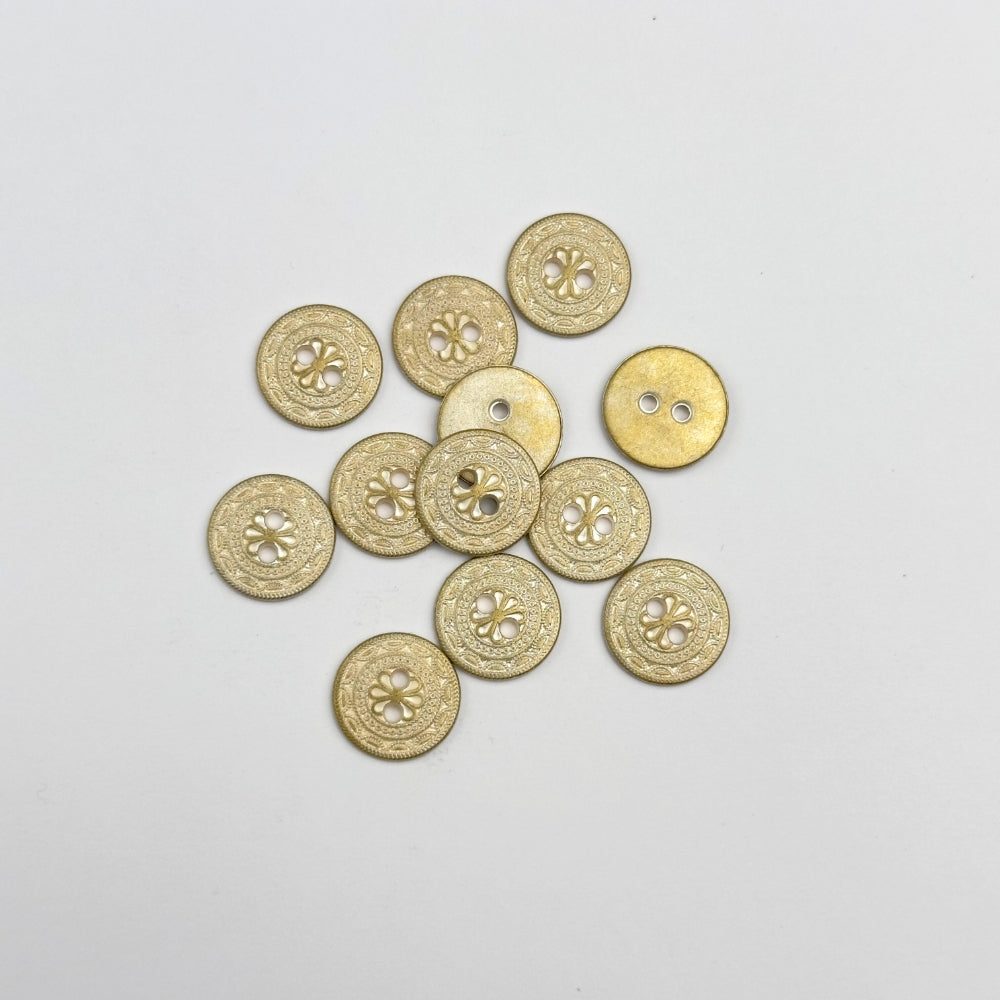 Button - Metal with Enamel - Matt gold/Cream - 15 mm