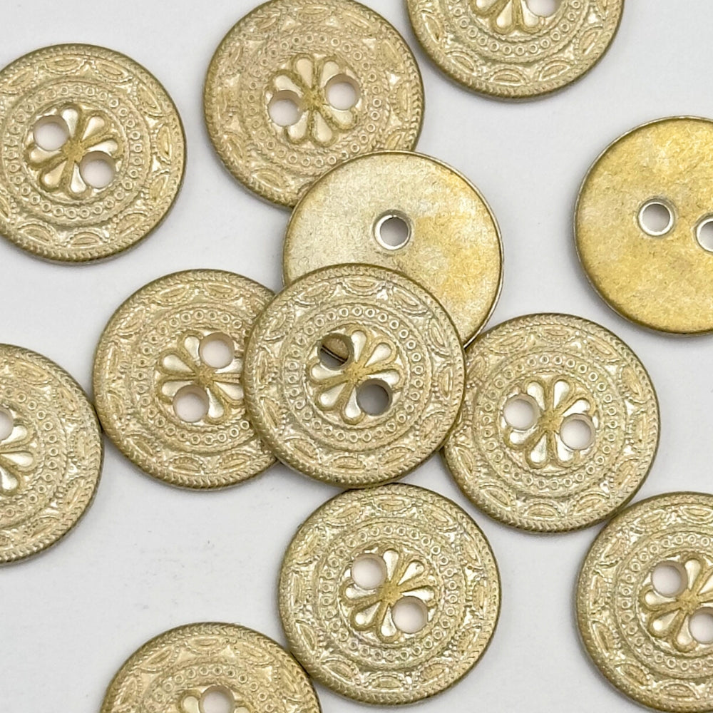 Button - Metal with Enamel - Matt gold/Cream - 15 mm