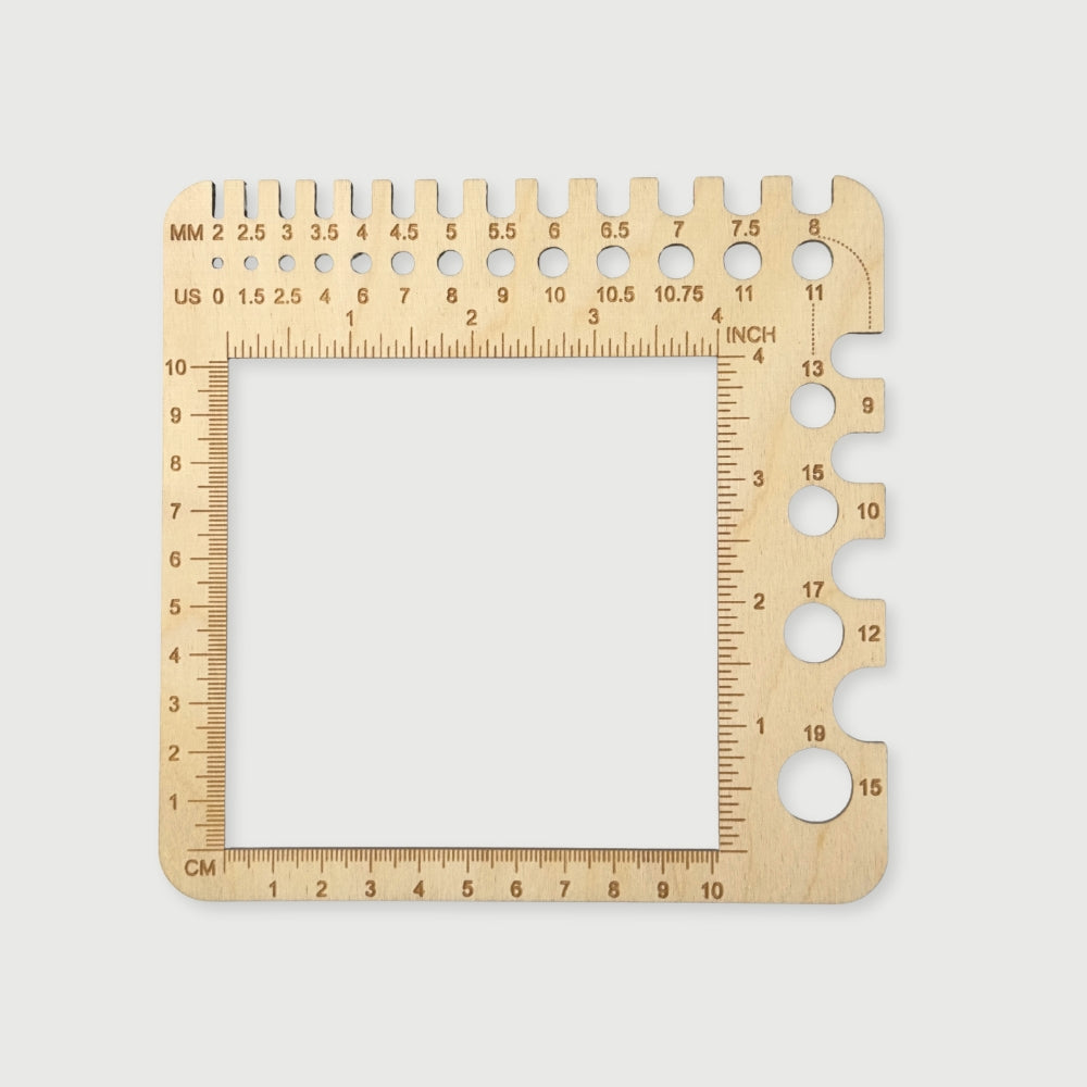 Knitting strength frame and needle gauge
