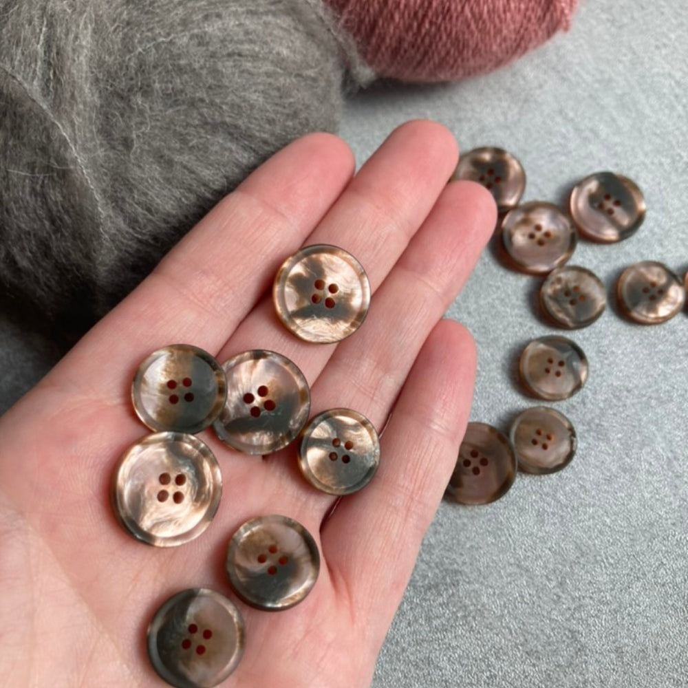 Button - Imitation Marble - Grey/Pink - 15 mm
