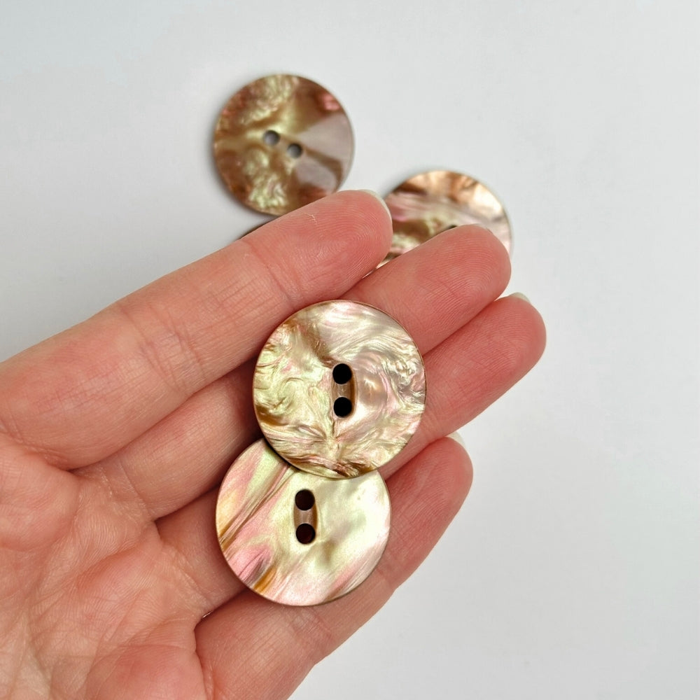 Button - Mother of Pearl Look - Golden - 28 mm