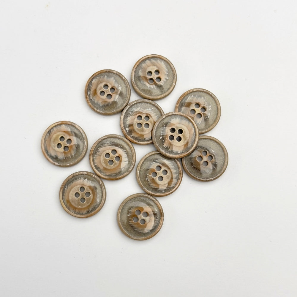 Button - 4 hole button - Brown/Beige - 18 mm
