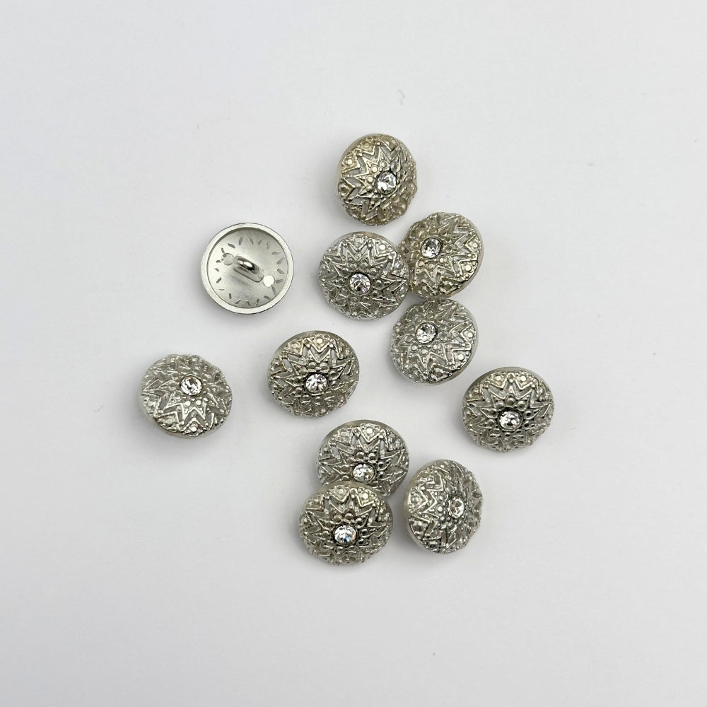 Button - Metal with Enamel and Crystal - Silver - 15 mm
