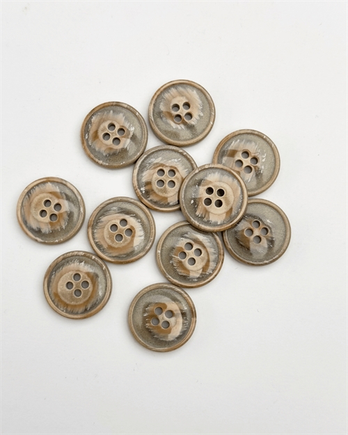 Knap 18mm - 4 huls knap - Brun/Beige