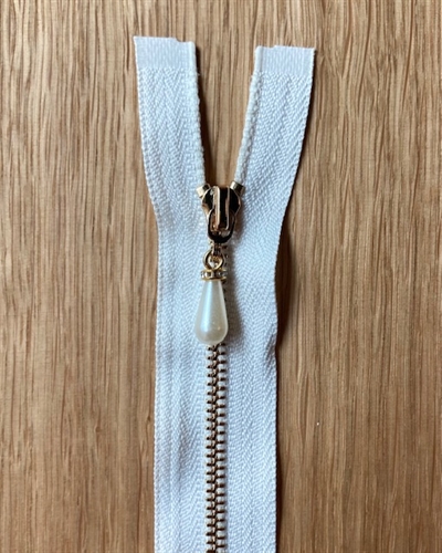 Lynlås - White - Pearl Drop - 40 cm