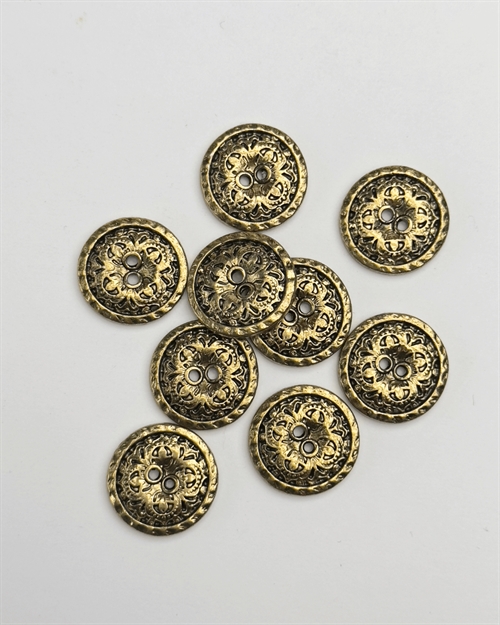 Metal Knapper - Antik Guld - Blomst